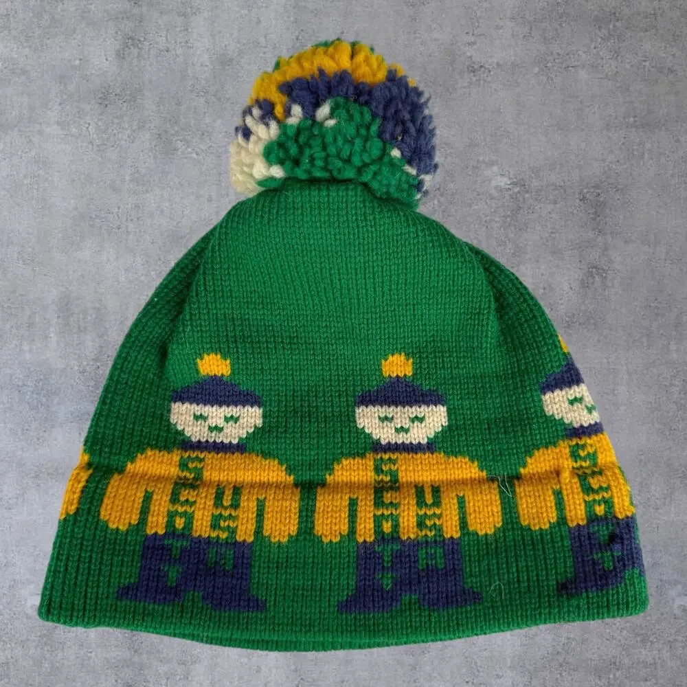 Vintage Scott USA Ski Beanie Hat 100% Pure Wool Pom Pom Skier Figure 70s 80s Ski